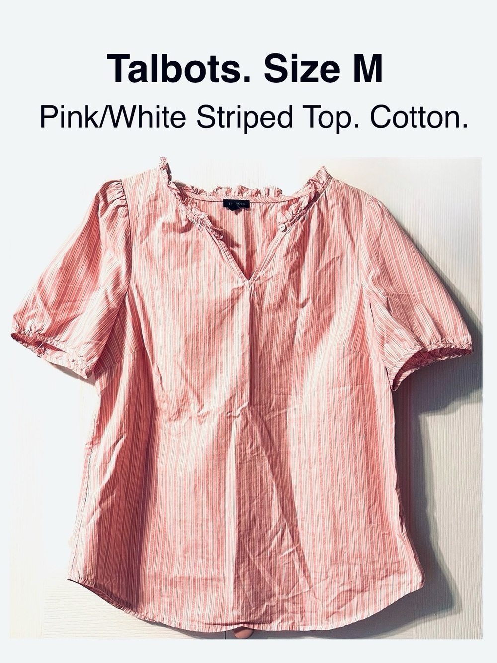 Talbots Pink Stripe Cotton Peasant Top Shirt Ruffle Blouse